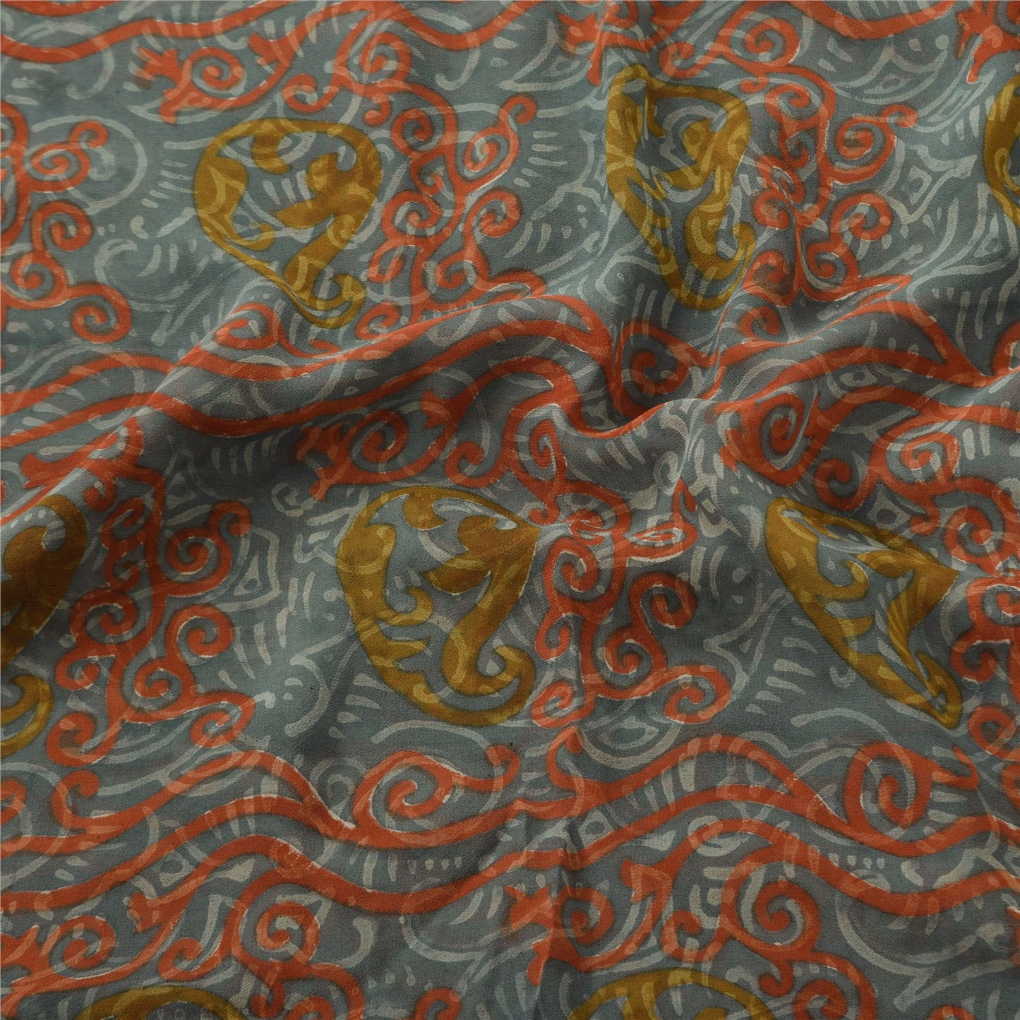 Sanskriti Vintage Sarees Multi Pure Georgette Silk Printed Sari 6yd Craft Sustainable Fabric