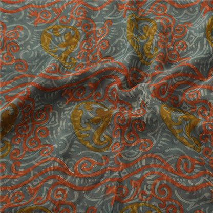 Sanskriti Vintage Sarees Multi Pure Georgette Silk Printed Sari 6yd Craft Sustainable Fabric