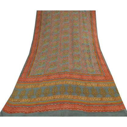 Sanskriti Vintage Sarees Multi Pure Georgette Silk Printed Sari 6yd Craft Sustainable Fabric