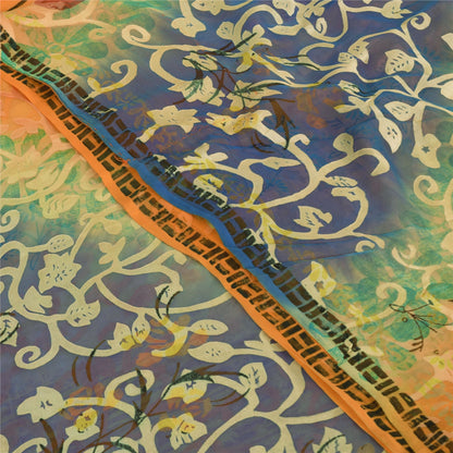 Sanskriti Vintage Sarees Orange Pure Georgette Silk Print Sari 5yd Craft Sustainable Fabric