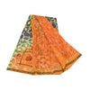 Sanskriti Vintage Sarees Orange Pure Georgette Silk Print Sari 5yd Craft Sustainable Fabric
