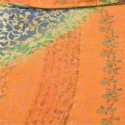 Sanskriti Vintage Sarees Orange Pure Georgette Silk Print Sari 5yd Craft Sustainable Fabric