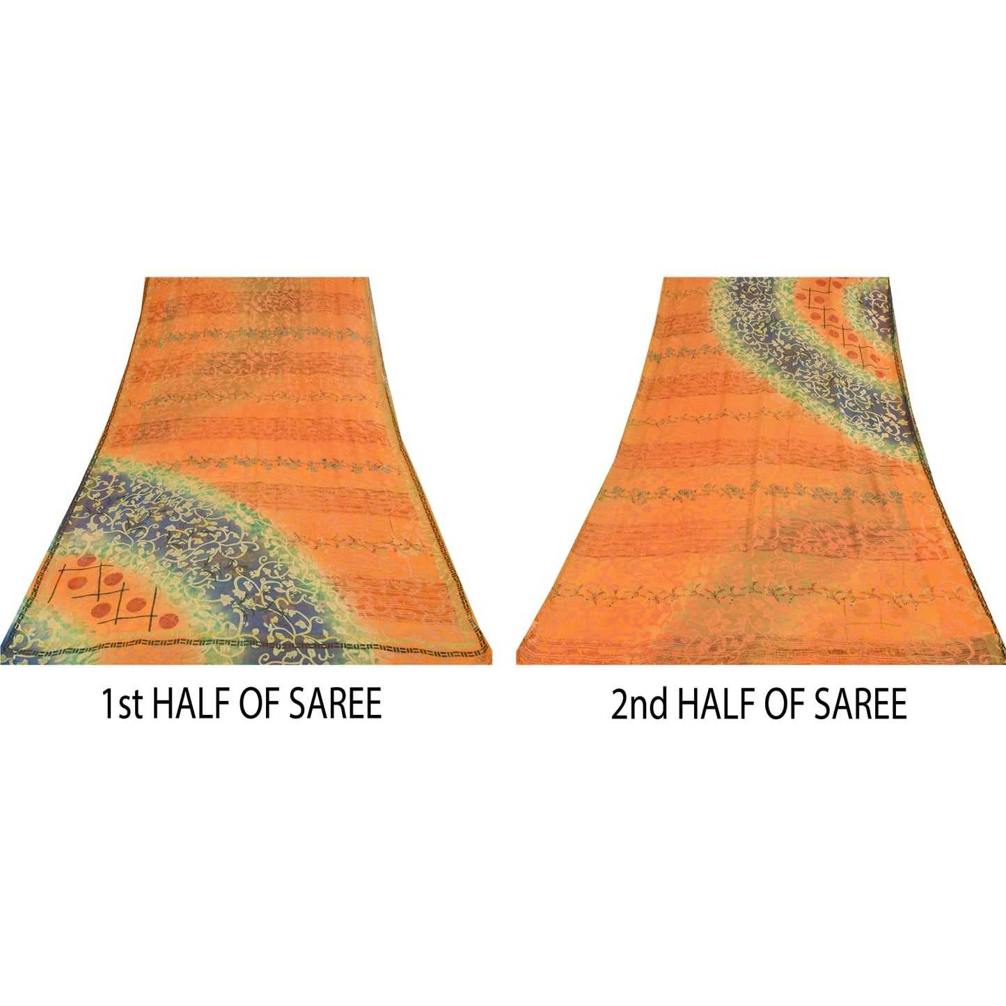 Sanskriti Vintage Sarees Orange Pure Georgette Silk Print Sari 5yd Craft Sustainable Fabric