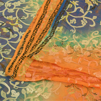 Sanskriti Vintage Sarees Orange Pure Georgette Silk Print Sari 5yd Craft Sustainable Fabric
