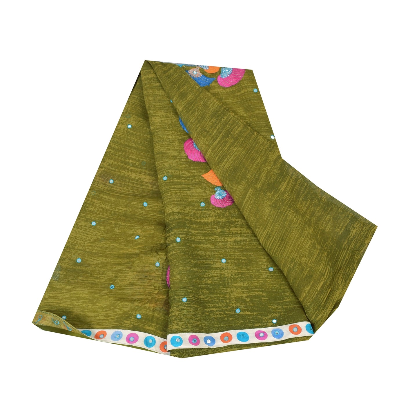 Sanskriti Vintage Sarees Green Embroidered Patch Pure Georgette Sari 5yd Sustainable Fabric