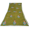 Sanskriti Vintage Sarees Green Embroidered Patch Pure Georgette Sari 5yd Sustainable Fabric