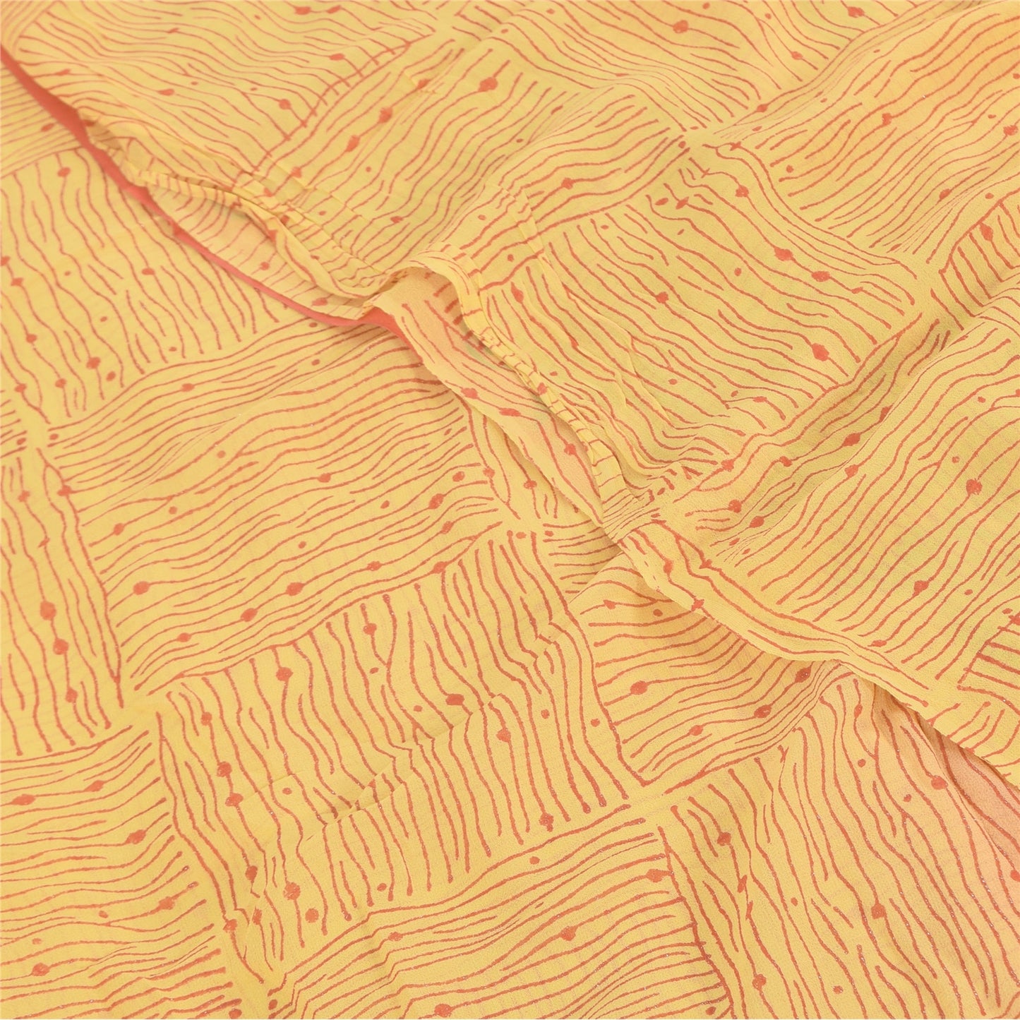 Sanskriti Vintage Sarees Yellow/Pink Pure Georgette Silk Printed Sari 5yd Sustainable Fabric