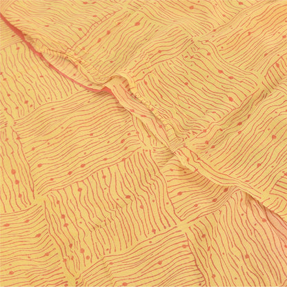 Sanskriti Vintage Sarees Yellow/Pink Pure Georgette Silk Printed Sari 5yd Sustainable Fabric