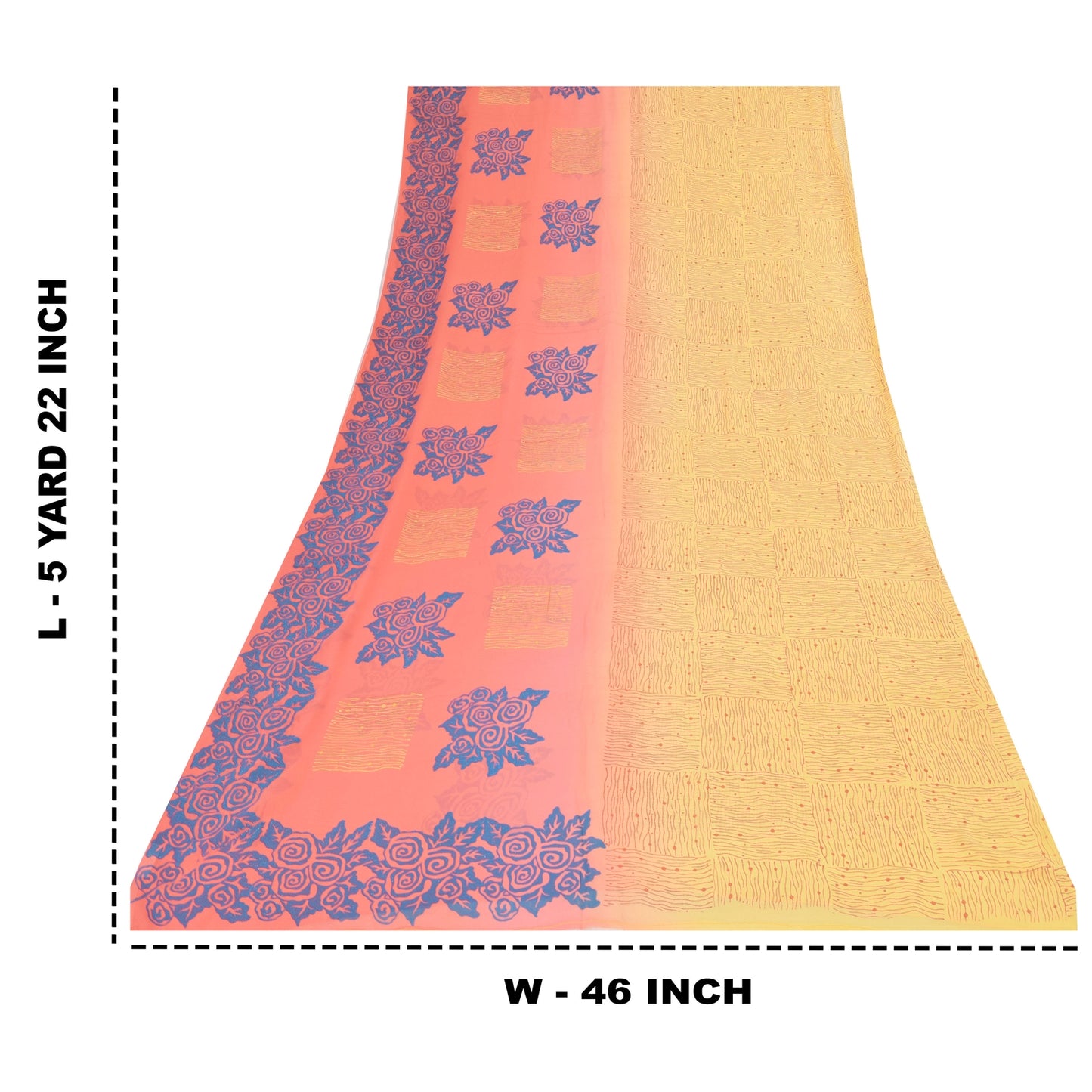 Sanskriti Vintage Sarees Yellow/Pink Pure Georgette Silk Printed Sari 5yd Sustainable Fabric