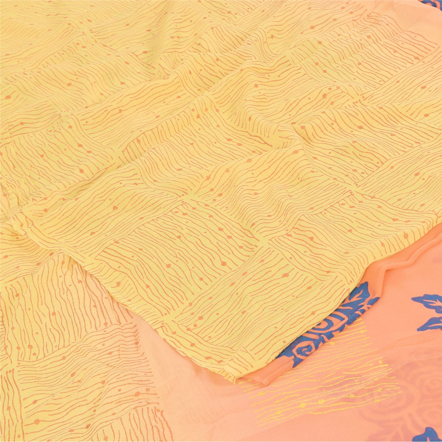 Sanskriti Vintage Sarees Yellow/Pink Pure Georgette Silk Printed Sari 5yd Sustainable Fabric