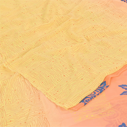 Sanskriti Vintage Sarees Yellow/Pink Pure Georgette Silk Printed Sari 5yd Sustainable Fabric