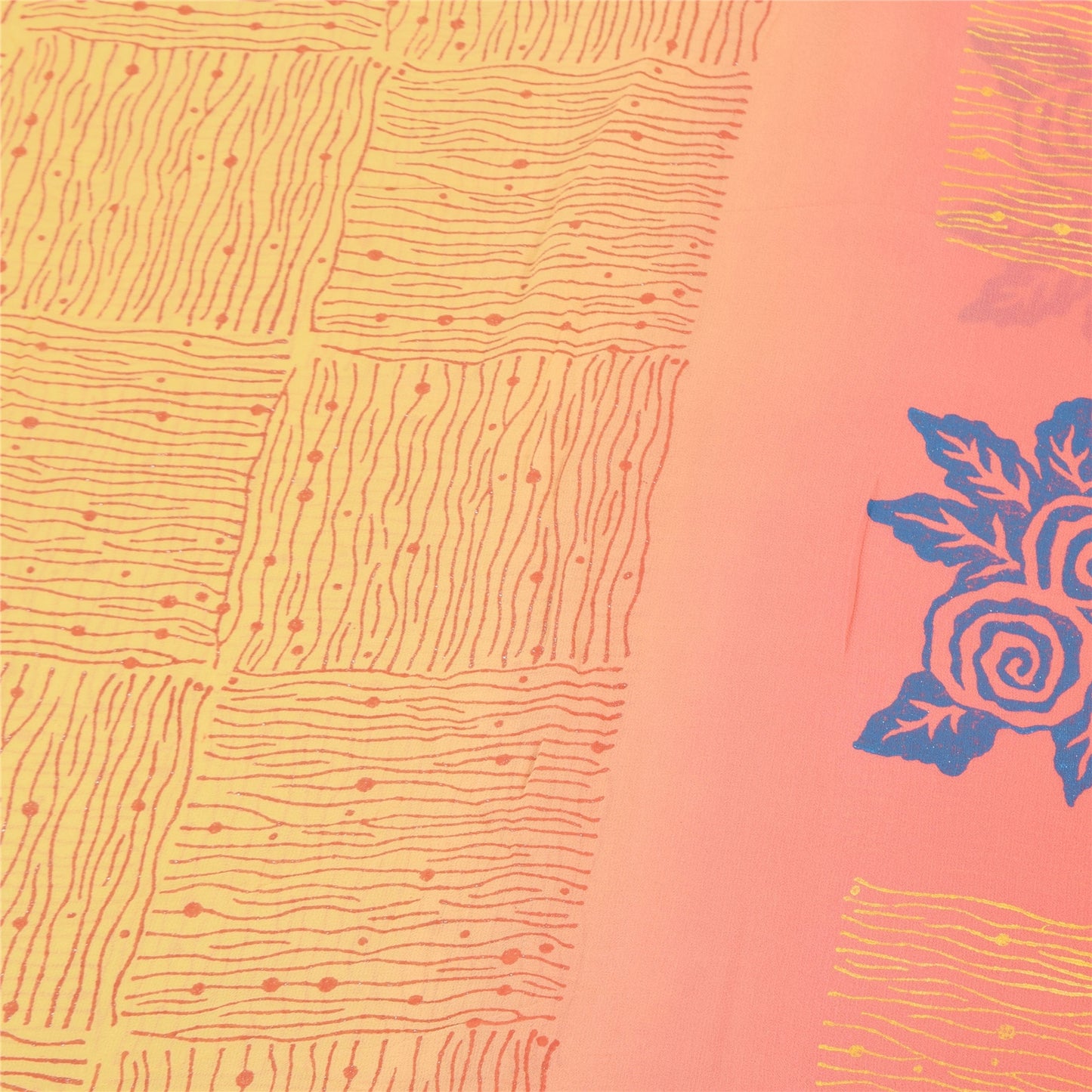 Sanskriti Vintage Sarees Yellow/Pink Pure Georgette Silk Printed Sari 5yd Sustainable Fabric