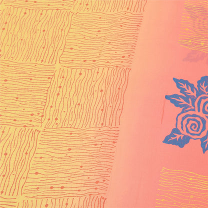 Sanskriti Vintage Sarees Yellow/Pink Pure Georgette Silk Printed Sari 5yd Sustainable Fabric