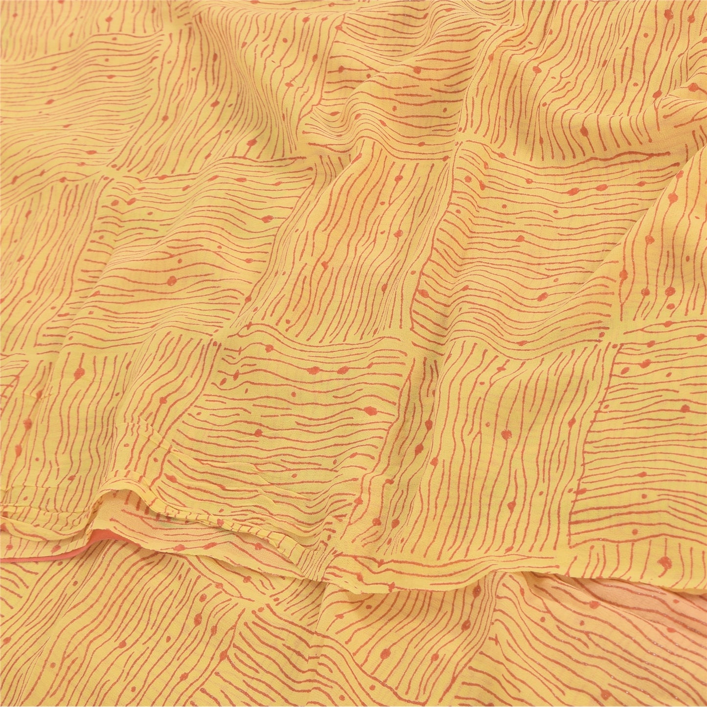 Sanskriti Vintage Sarees Yellow/Pink Pure Georgette Silk Printed Sari 5yd Sustainable Fabric