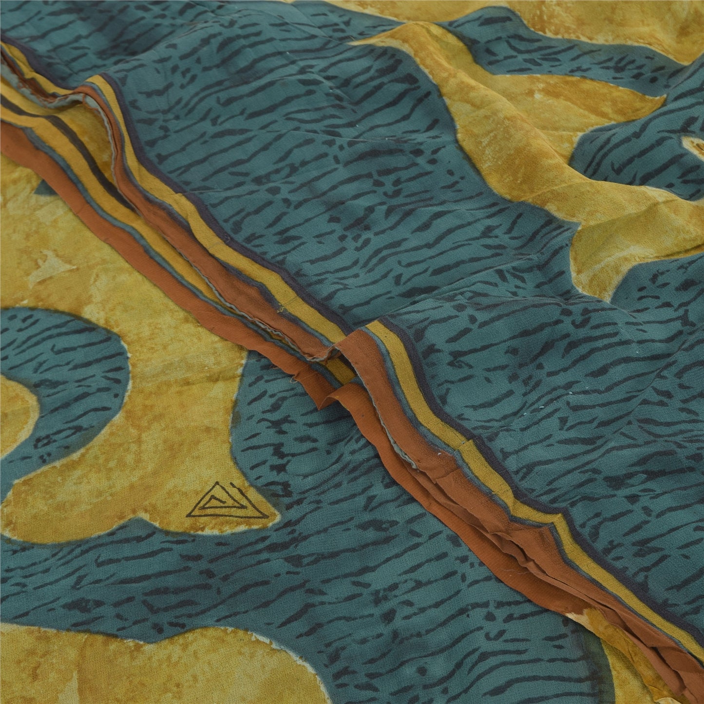 Sanskriti Vintage Sarees Blue/Green Pure Georgette Silk Printed Sari 5yd Sustainable Fabric