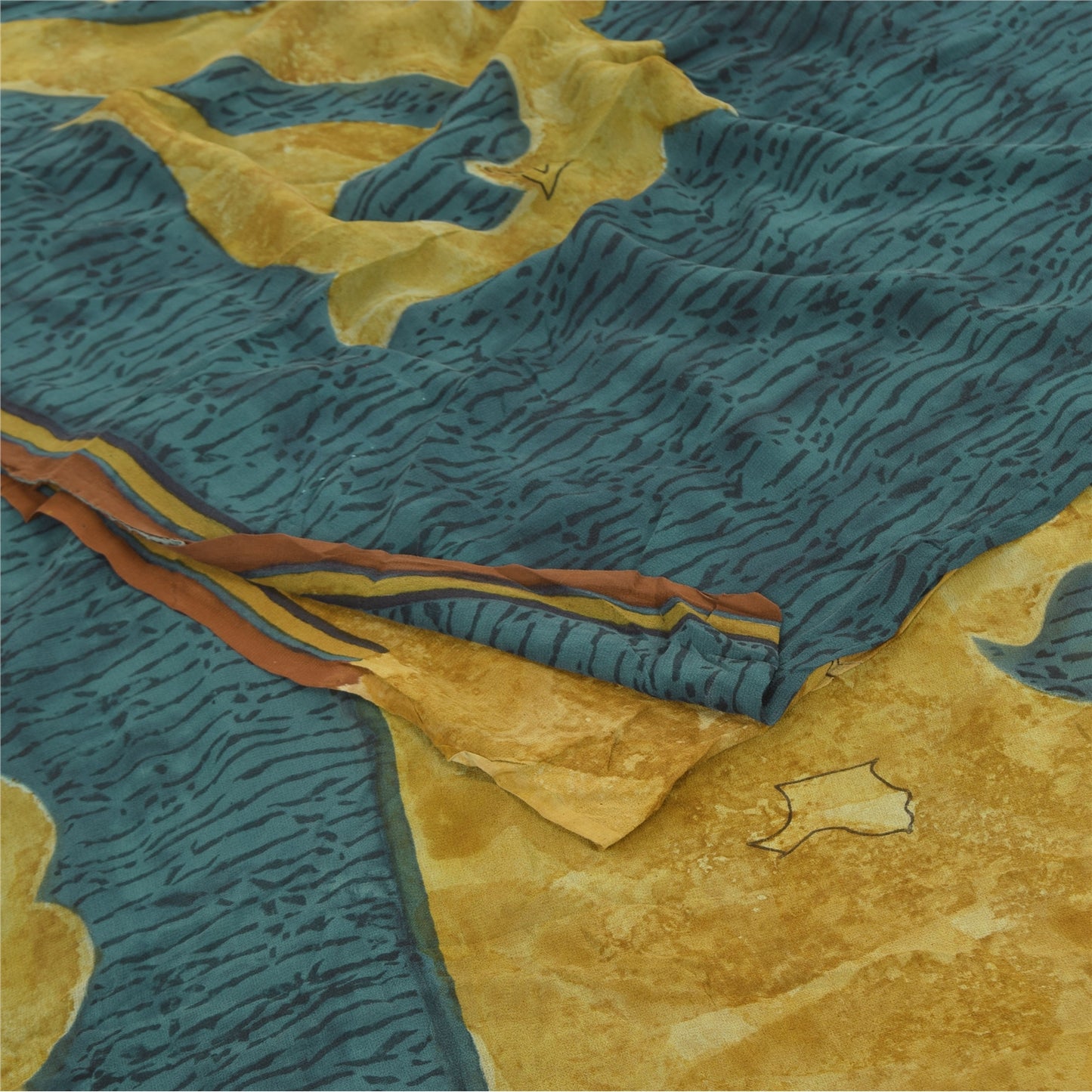 Sanskriti Vintage Sarees Blue/Green Pure Georgette Silk Printed Sari 5yd Sustainable Fabric