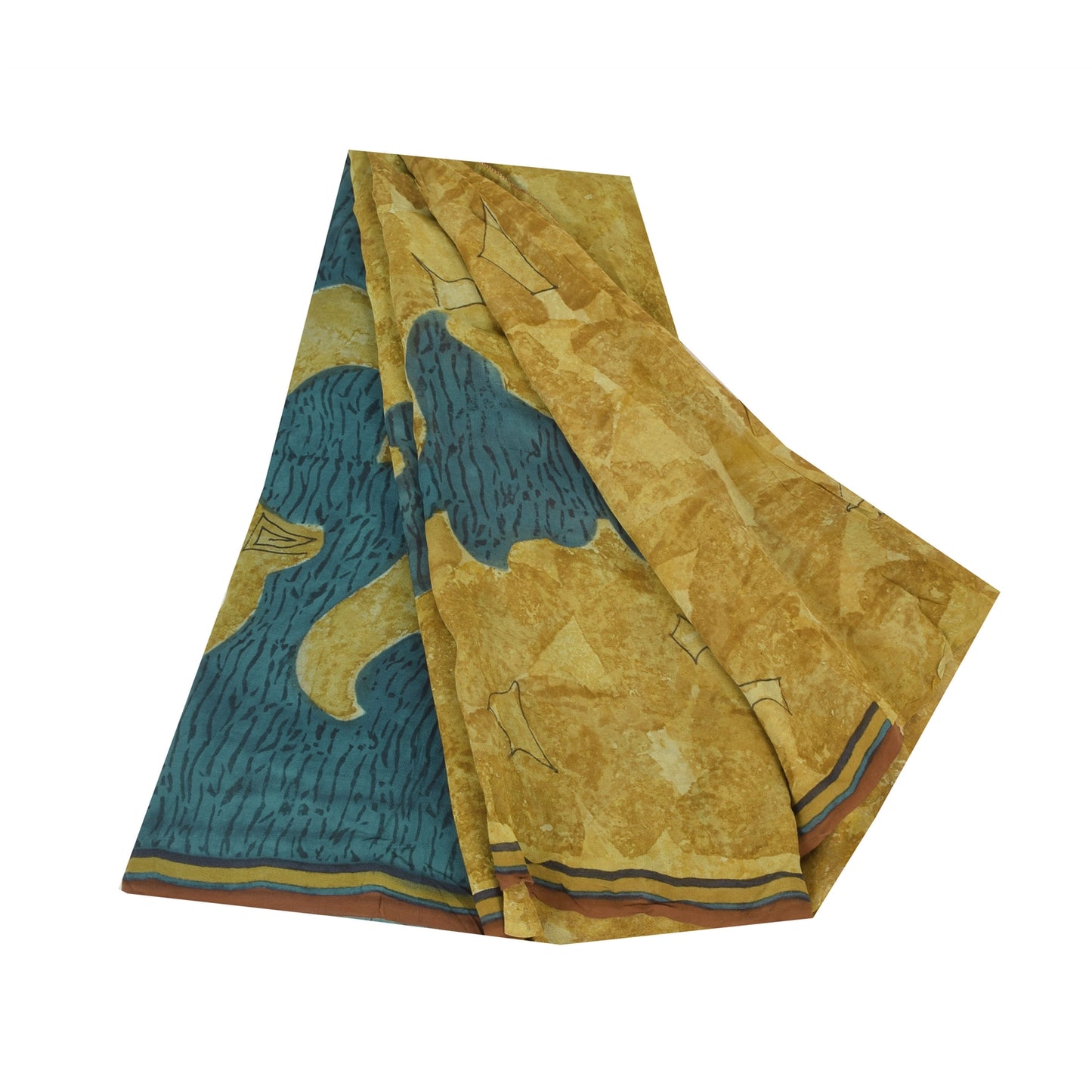 Sanskriti Vintage Sarees Blue/Green Pure Georgette Silk Printed Sari 5yd Sustainable Fabric