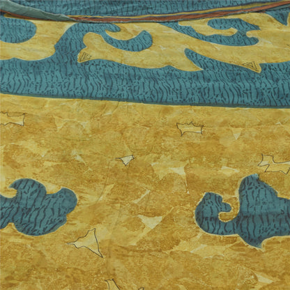 Sanskriti Vintage Sarees Blue/Green Pure Georgette Silk Printed Sari 5yd Sustainable Fabric