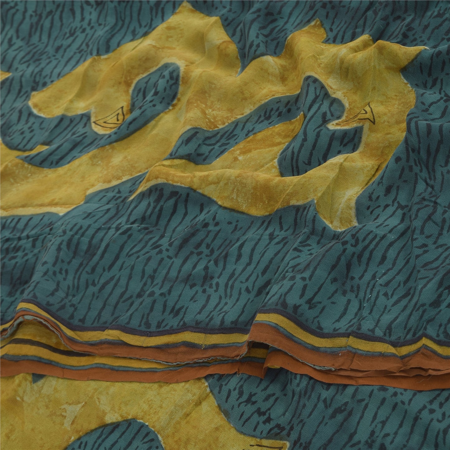 Sanskriti Vintage Sarees Blue/Green Pure Georgette Silk Printed Sari 5yd Sustainable Fabric