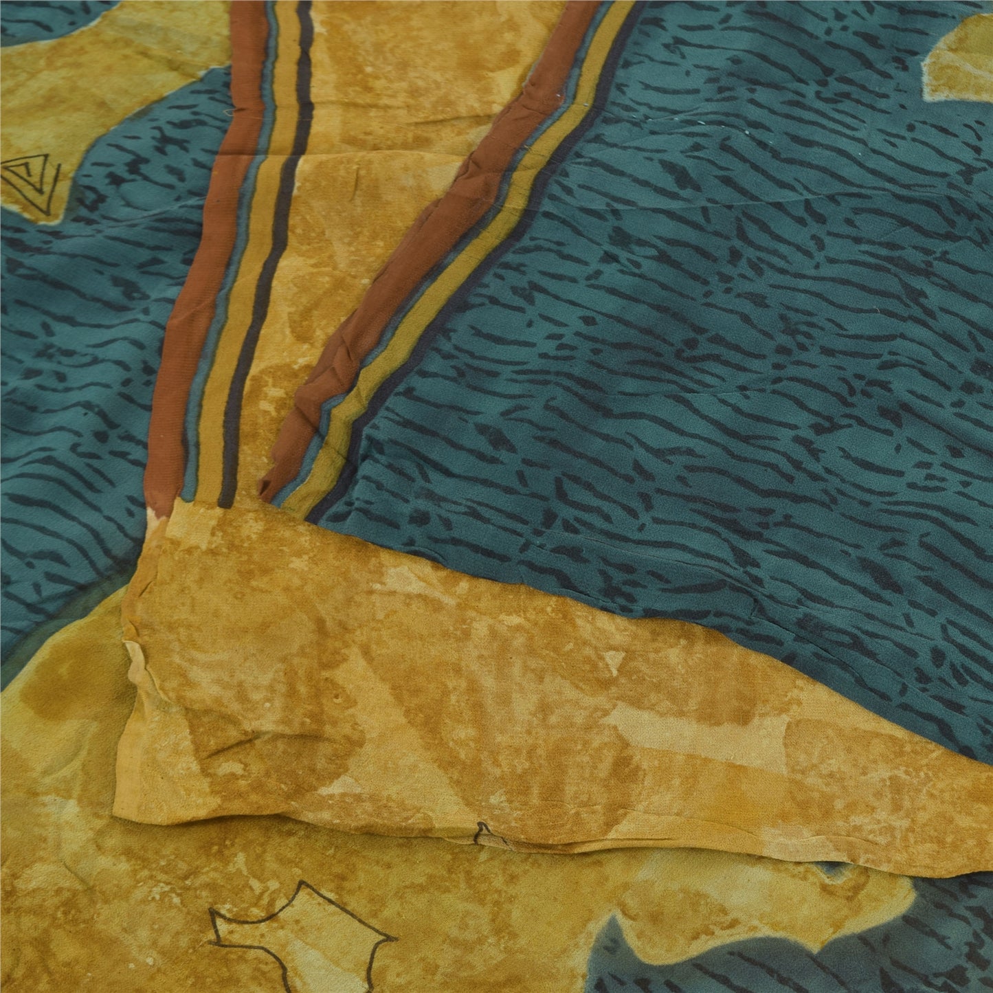 Sanskriti Vintage Sarees Blue/Green Pure Georgette Silk Printed Sari 5yd Sustainable Fabric