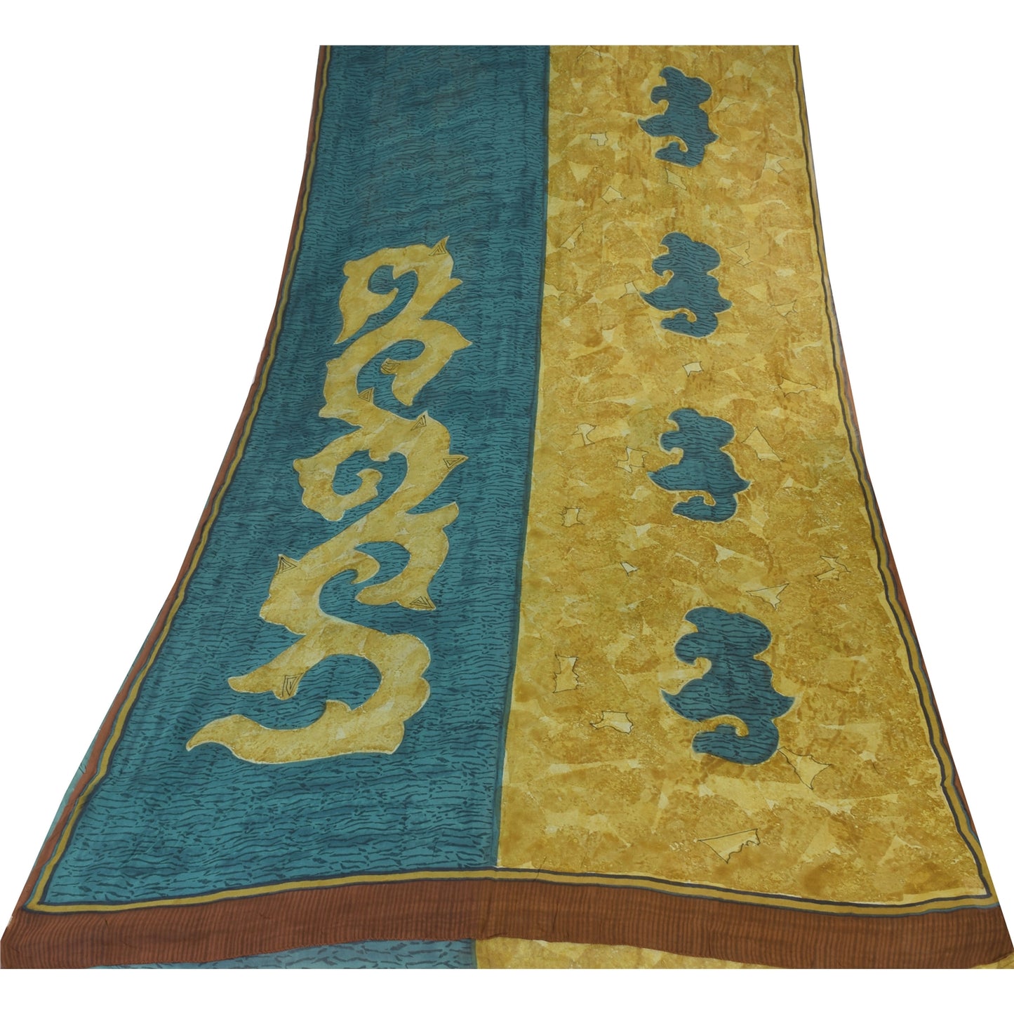 Sanskriti Vintage Sarees Blue/Green Pure Georgette Silk Printed Sari 5yd Sustainable Fabric