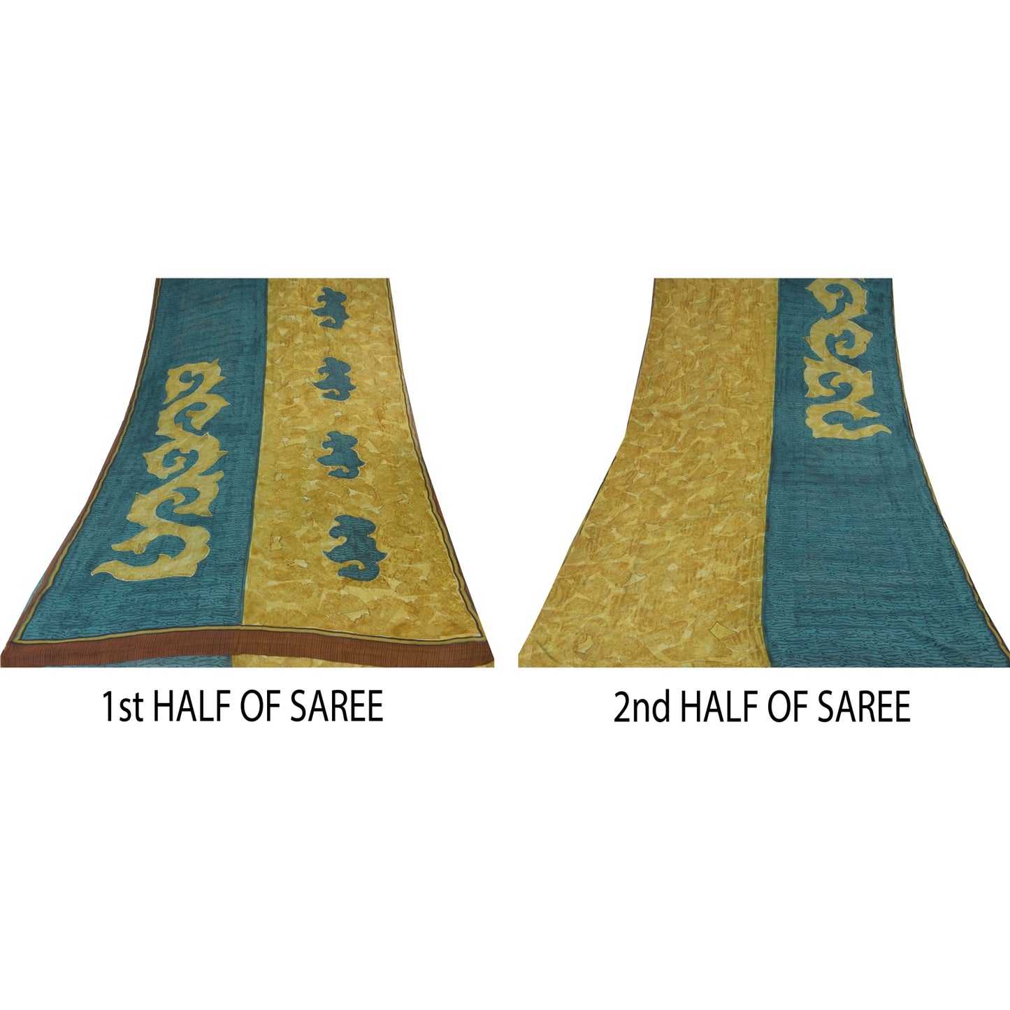 Sanskriti Vintage Sarees Blue/Green Pure Georgette Silk Printed Sari 5yd Sustainable Fabric