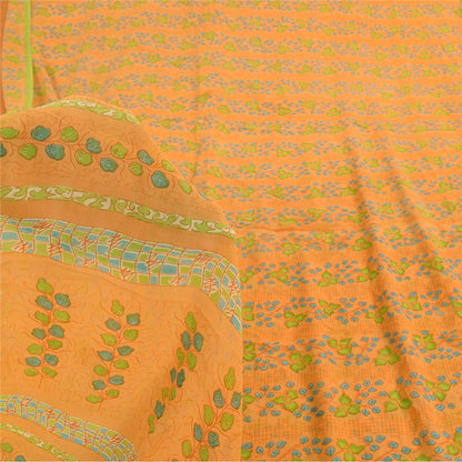 Sanskriti Vintage Sarees Yellow Pure Georgette Silk Print Sari 5yd Craft Sustainable Fabric