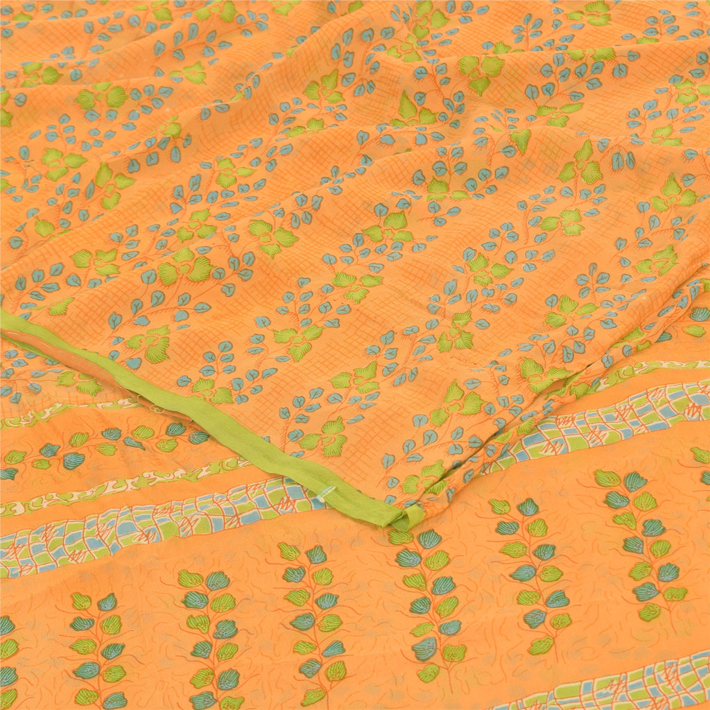 Sanskriti Vintage Sarees Yellow Pure Georgette Silk Print Sari 5yd Craft Sustainable Fabric