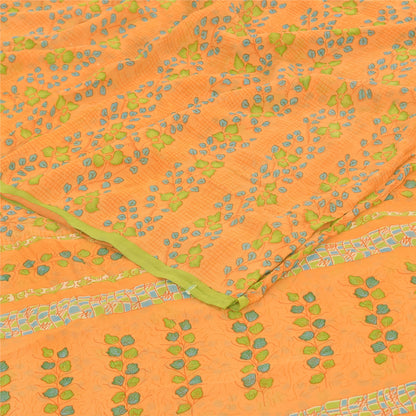 Sanskriti Vintage Sarees Yellow Pure Georgette Silk Print Sari 5yd Craft Sustainable Fabric