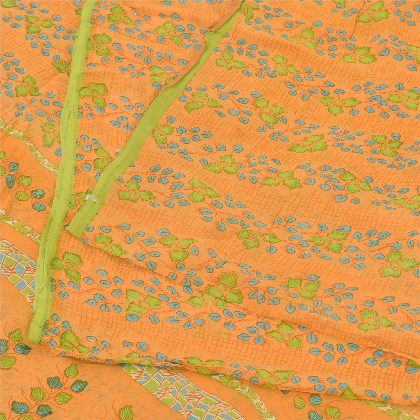 Sanskriti Vintage Sarees Yellow Pure Georgette Silk Print Sari 5yd Craft Sustainable Fabric