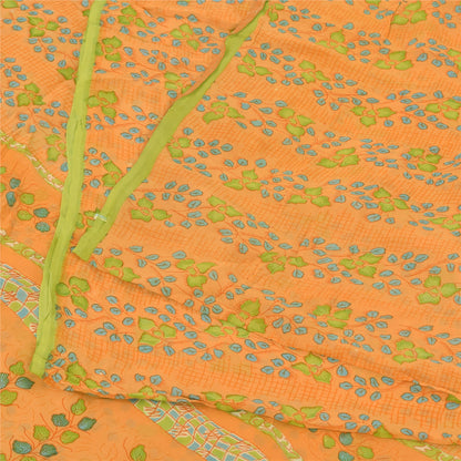 Sanskriti Vintage Sarees Yellow Pure Georgette Silk Print Sari 5yd Craft Sustainable Fabric