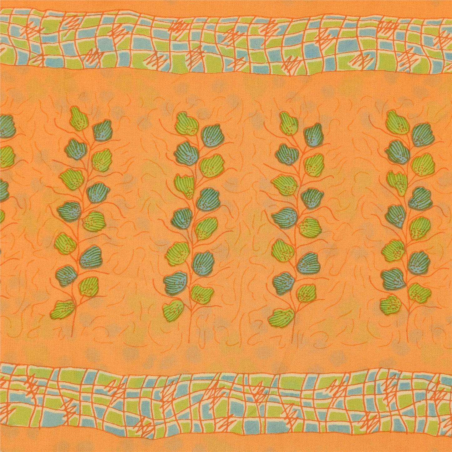 Sanskriti Vintage Sarees Yellow Pure Georgette Silk Print Sari 5yd Craft Sustainable Fabric