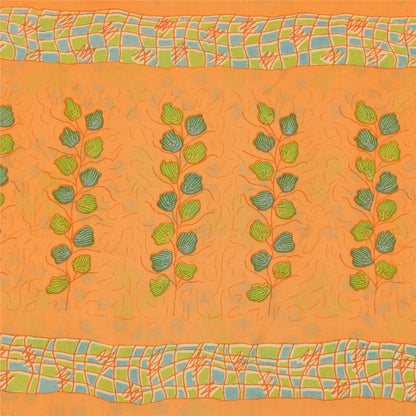 Sanskriti Vintage Sarees Yellow Pure Georgette Silk Print Sari 5yd Craft Sustainable Fabric