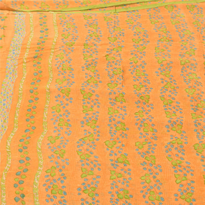 Sanskriti Vintage Sarees Yellow Pure Georgette Silk Print Sari 5yd Craft Sustainable Fabric