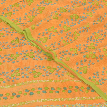 Sanskriti Vintage Sarees Yellow Pure Georgette Silk Print Sari 5yd Craft Sustainable Fabric