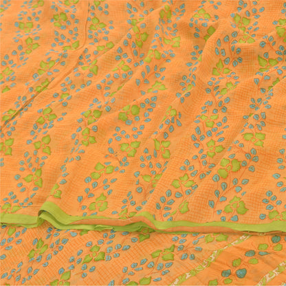 Sanskriti Vintage Sarees Yellow Pure Georgette Silk Print Sari 5yd Craft Sustainable Fabric