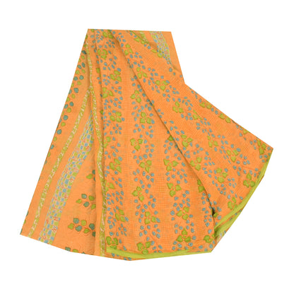 Sanskriti Vintage Sarees Yellow Pure Georgette Silk Print Sari 5yd Craft Sustainable Fabric
