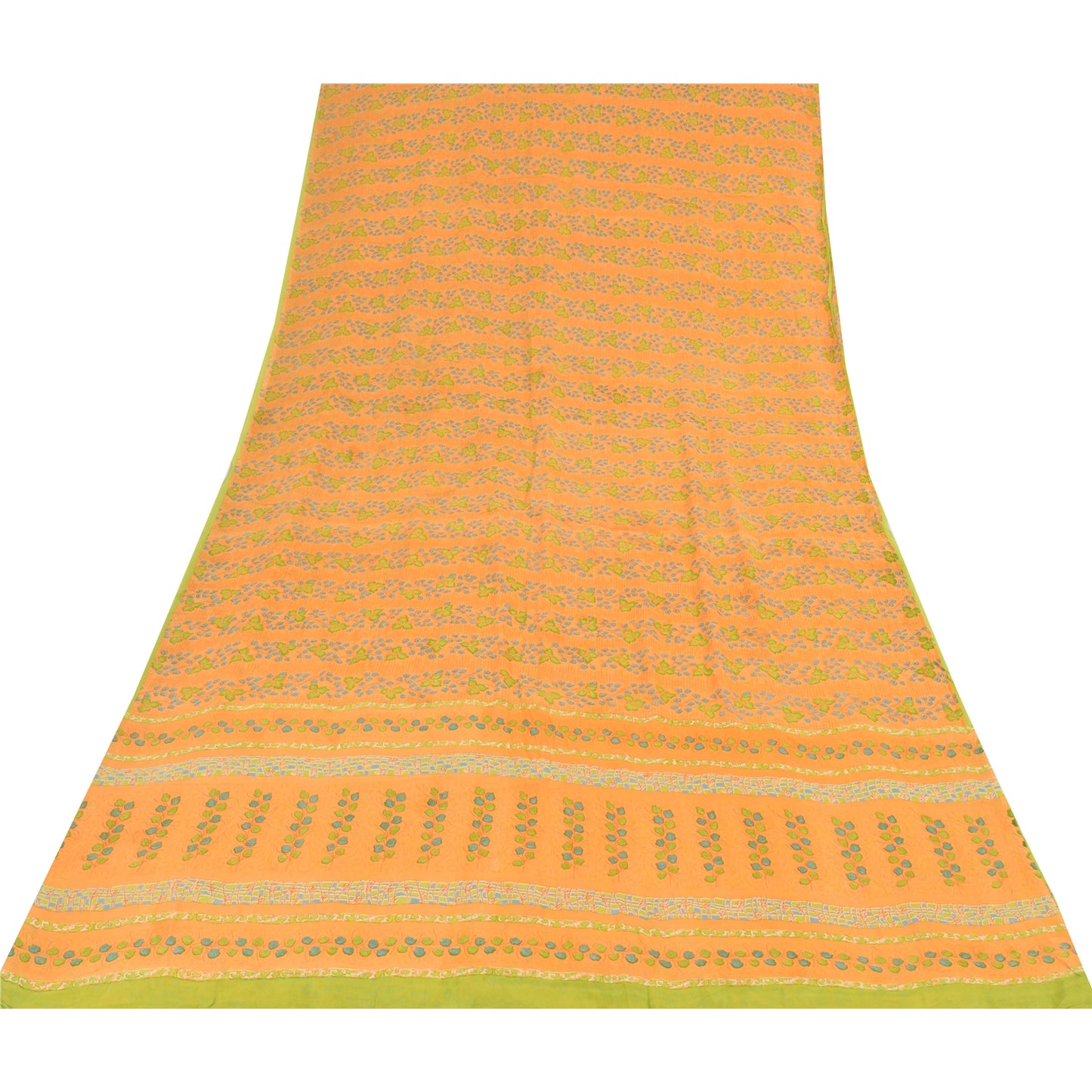 Sanskriti Vintage Sarees Yellow Pure Georgette Silk Print Sari 5yd Craft Sustainable Fabric