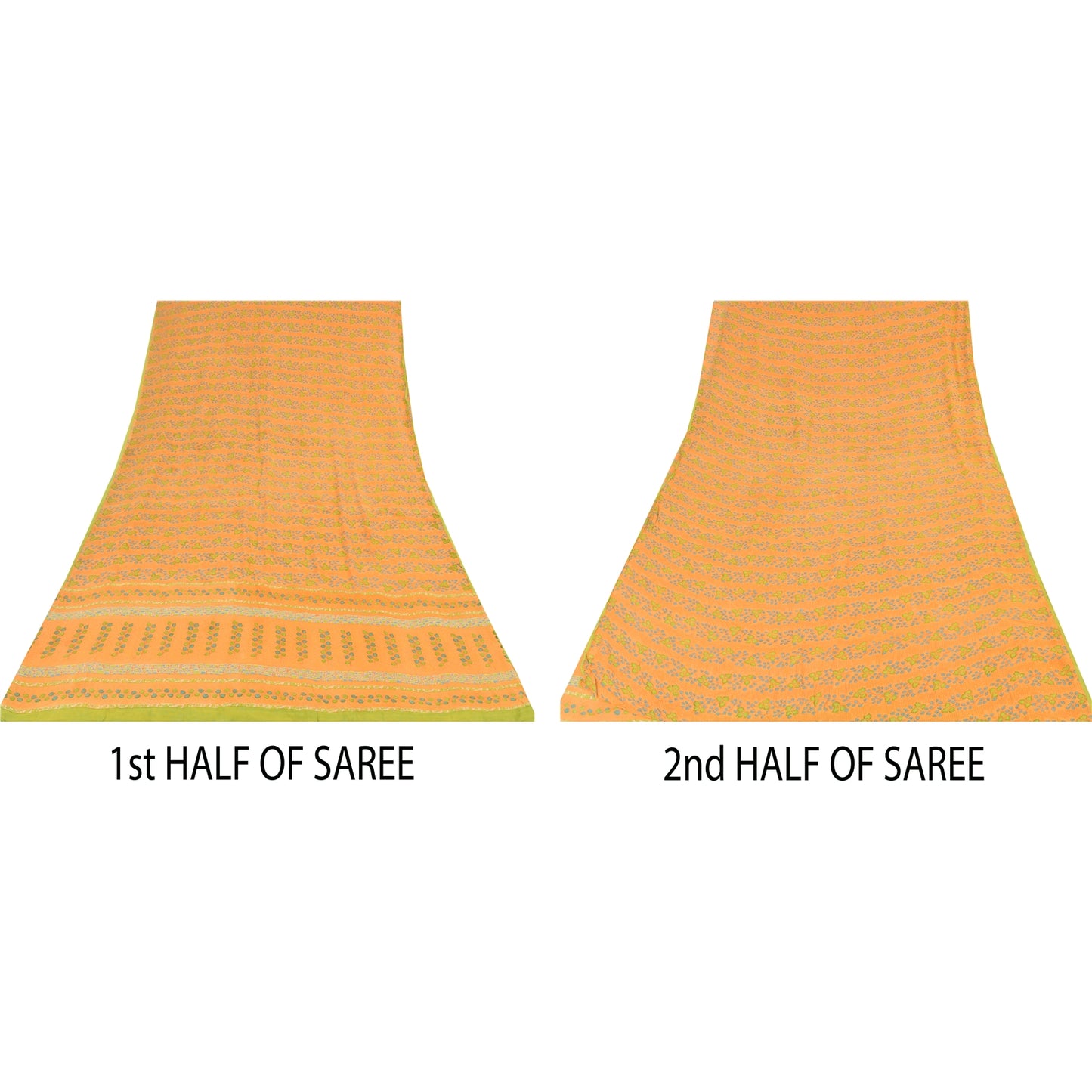 Sanskriti Vintage Sarees Yellow Pure Georgette Silk Print Sari 5yd Craft Sustainable Fabric