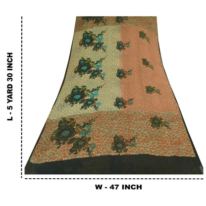 Сари из винтажного сари на санскрите из многослойного жоржета с принтом 5 ярдов, ткань для рукоделия из экологически чистой ткани