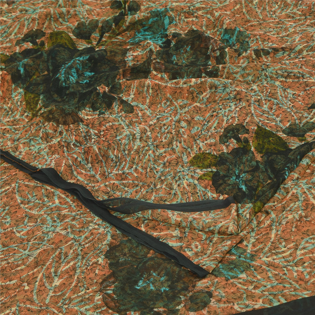 Сари из винтажного сари на санскрите из многослойного жоржета с принтом 5 ярдов, ткань для рукоделия из экологически чистой ткани