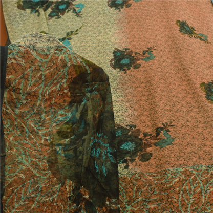 Сари из винтажного сари на санскрите из многослойного жоржета с принтом 5 ярдов, ткань для рукоделия из экологически чистой ткани