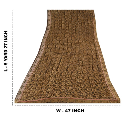 Sanskriti Vintage Sarees Brown Pure Georgette Silk Printed Sari 5yd Craft Sustainable Fabric