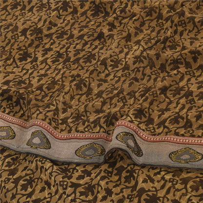 Sanskriti Vintage Sarees Brown Pure Georgette Silk Printed Sari 5yd Craft Sustainable Fabric