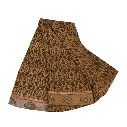 Sanskriti Vintage Sarees Brown Pure Georgette Silk Printed Sari 5yd Craft Sustainable Fabric