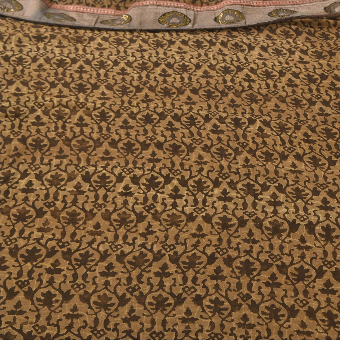 Sanskriti Vintage Sarees Brown Pure Georgette Silk Printed Sari 5yd Craft Sustainable Fabric