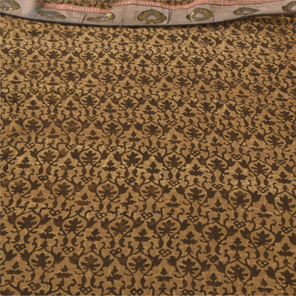 Sanskriti Vintage Sarees Brown Pure Georgette Silk Printed Sari 5yd Craft Sustainable Fabric