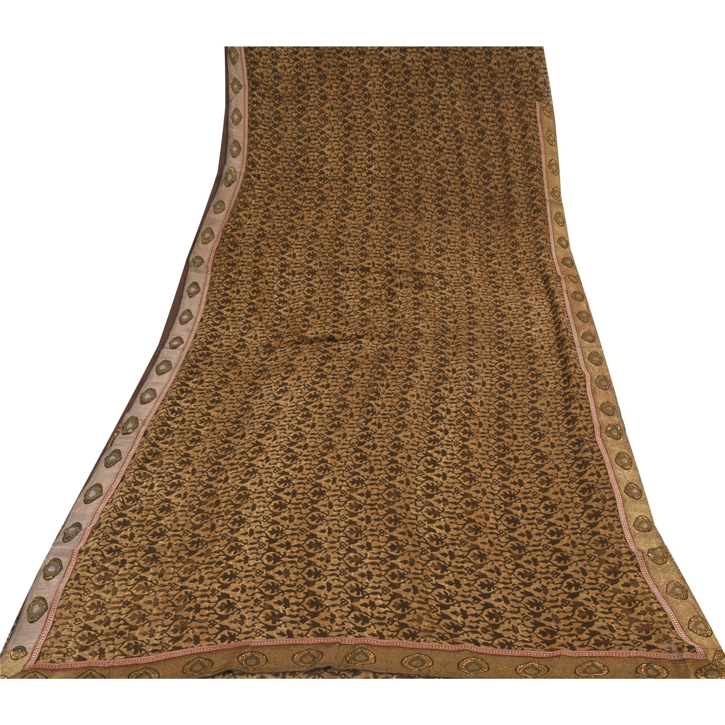 Sanskriti Vintage Sarees Brown Pure Georgette Silk Printed Sari 5yd Craft Sustainable Fabric