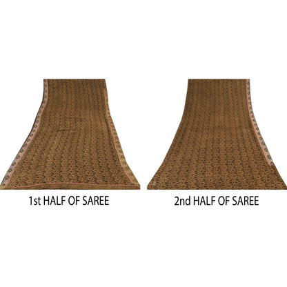 Sanskriti Vintage Sarees Brown Pure Georgette Silk Printed Sari 5yd Craft Sustainable Fabric