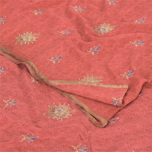 Sanskriti Vintage Sarees Coral Hand Beaded Pure Georgette Printed Sari Sustainable Fabric